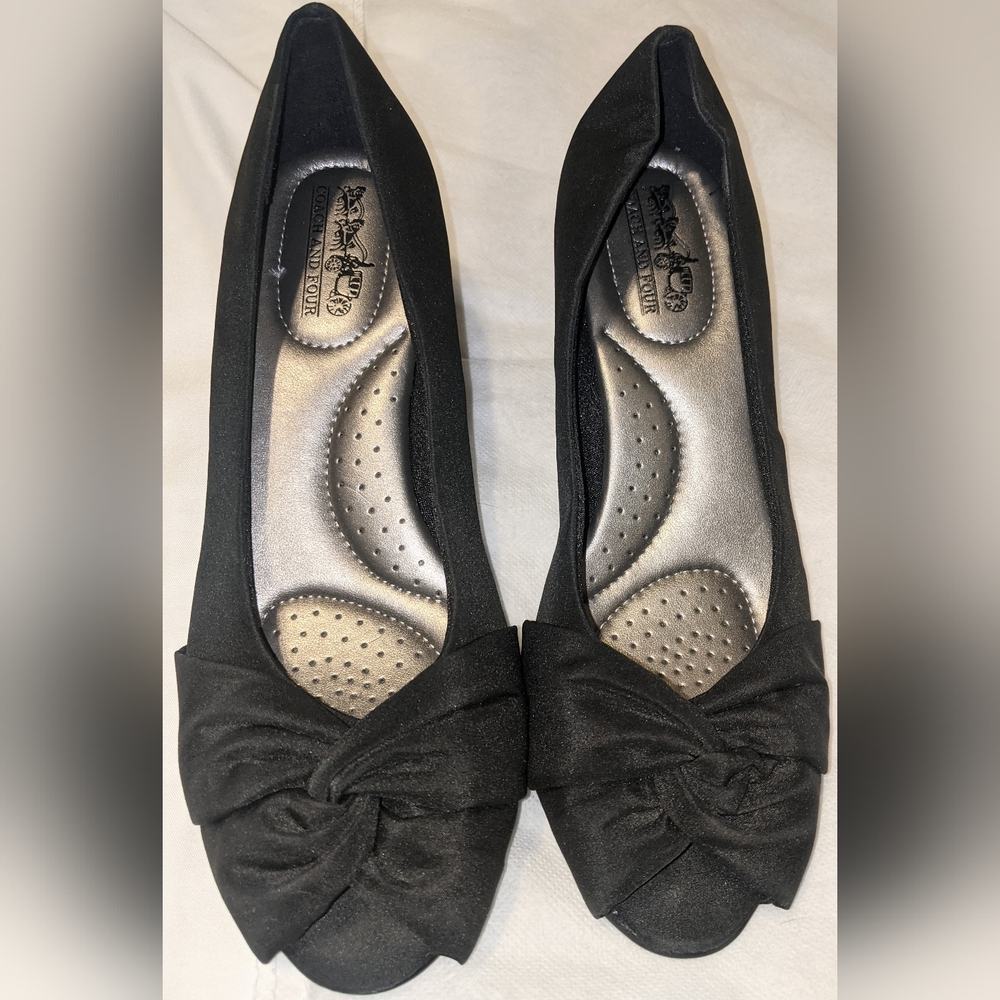 Coach and Four Black Peep Toe Heels Pumps with Bow Detail